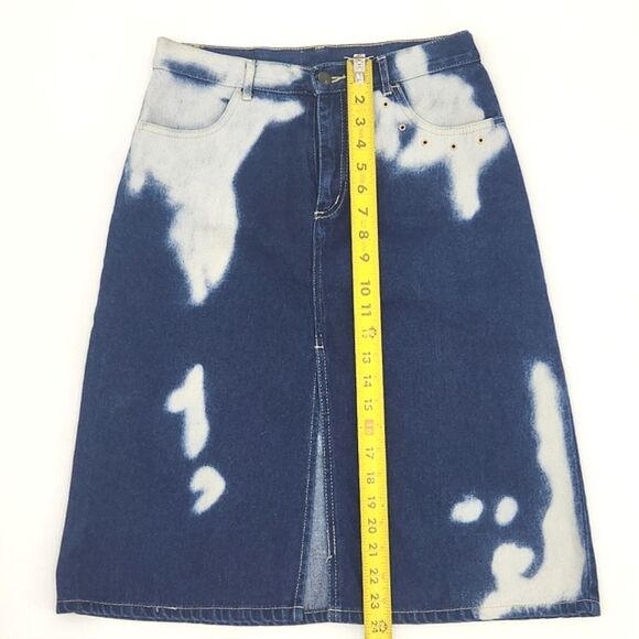 Vintage Fashion That Fun:ctions Bleached Knee Length Denim Jean A-line Skirt - Picture 4 of 7